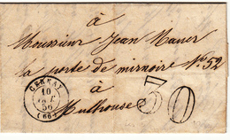 LAC T15 Cernay - 1856 - Pour Mulhouse - Taxe 30Dt - TB - Brieven En Documenten