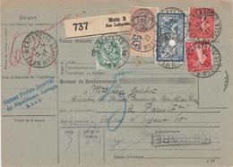 BE De METZ - Pr Paris - 12/4/27 - Afft N°111, 123, 194, 220 + Fiscal - TB - Cartas & Documentos