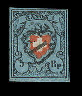 O N°15 II (N°14a) - 5Rp Bleu Clair Noir Et Rouge - TB - 1843-1852 Kantonalmarken Und Bundesmarken