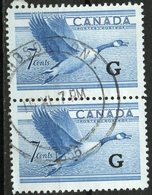 Canada 1952 7 Cent Canada Goose G Overprint Issue #O31  Vertical Pair  Windsor Ontario Cancel - Overprinted