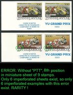 YUGOSLAVIA CROATIA MOTOR RACING MOTORCYCLE MOTO BIKE IMPERFORATED WITH ERROR Motorradrennen Ungezähnt NON DENTELLATO RRR - Motorbikes