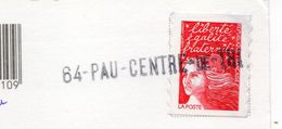 Griffe Linéaire " 64--PAU --CENTRE DE TRI " Type Marianne De Luquet Sur Carte Moderne BIARRITZ-64 - Manual Postmarks