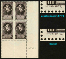 FRANCE - VARIETE - YT 465a ** - DOUBLE SIGNATURE SPITZ - 1 EX DANS BLOC DE 4 TIMBRES AVEC COIN DATE ** - Unused Stamps