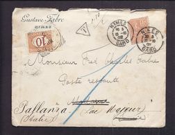 MARCOPHILIE ENVELOPPE 1902 Taxe 10 Oblitérations Multiples Vers Poste Restante Pallanza Italie FERROVIAIRE PLM Modane - 1859-1959 Brieven & Documenten