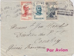 LETTRE MADAGASCAR. POUR LA GUINEE. 1 10 54. GRIFFE SPECIALE. QUATRE HEURES DE TANANARIVE IVATO 3 OCTOBRE 1954 - Lettres & Documents