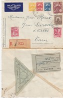 LETTRE TUNISIE. 1945. RECOMMANDE TUNIS POUR ALBI. 2 ETIQUETTES DE DOUANE ET DROITS A PERCEVOIR - Briefe U. Dokumente