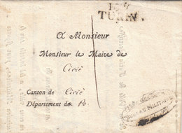 Italy France Dept Conquis 1812 Printed Entire Letter Bureau Militaire "104 TURIN" To St. Cirie Dept De Po (q168) - 1792-1815: Dipartimenti Conquistati