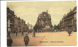 Carte Ancienne Genre Toilé - BRUXELLES Place De Brouckère (vers 1908) VENTE DIRECTE X - Avenues, Boulevards