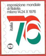ITALIA REPUBBLICA LIBRETTO CARTONCINO - ESPOSIZIONE MONDIALE FILATELIA MILANO 1976 - VIGNETTE - ERINNOFILI - Carnets