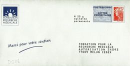 D0018 - Entier / Stationery / PSE - PAP Réponse Beaujard - Fondation Pour La Recherche Médicale - Agrément 10P518 - Prêts-à-poster:Answer/Beaujard