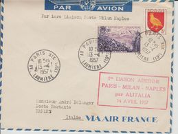 France 1957 Première Liaison Paris-Milan-Naples - Premiers Vols