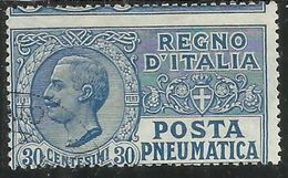 ITALY KINGDOM ITALIA REGNO 1913 VARIETA' VARIETY PNEUMATICA VITTORIO EMANUELE III CENT. 30 USATO USED OBLITERE' - Poste Pneumatique