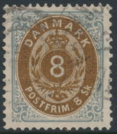 DENMARK - 1871 8Sk Yellowish Brown/grey Numeral, Perf. 14:13½, Used – Facit # 23b - Oblitérés