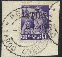 OCCUPAZIONE JUGOSLAVIA IUGOSLAVIA ISTRA ISTRIA POLA 1945 SOPRASTAMPATO D'ITALIA ITALY 1 LIRA SU 50 C USATO USED - Occup. Iugoslava: Trieste