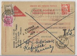 Carte Remboursement Quimper à Gestel - 1952 - Refusée - Taxée à 25 Frs - 1859-1959 Covers & Documents