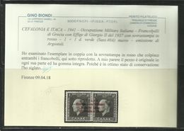 OCCUPAZIONE ITALIANA CEFALONIA E ITACA KEFALONIA ITHACA 1941 KING GEORGE II RE GIORGIO ARGOSTOLI 1 + 1 D MNH CERTIFICATO - Cefalonia & Itaca