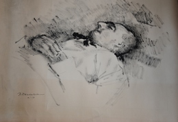 Fusain Portrait Sur Lit De Mort Par René DEMEURISSE 1957 Signé - Stampe & Incisioni