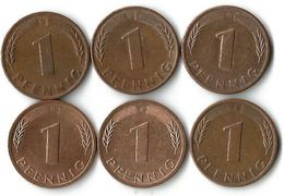 Lot  6 Pièces De Monnaie 1 Pfennig - 1 Pfennig