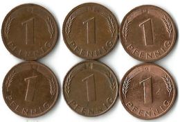 Lot  6 Pièces De Monnaie 1 Pfennig - 1 Pfennig