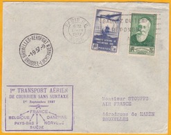 1937 - Enveloppe De Paris RP Avion Vers Bruxelles, Belgique 1er Service Aérien Sans Surtaxe - Griffe Spéciale - YT 320 - 1927-1959 Covers & Documents