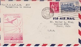 FRANCE 1939 PLI AERIEN DE MARSEILLE POURLES USA   1er SERVICE POSTAL AERIEN FRANCE  ETATS-UNIS - 1960-.... Cartas & Documentos