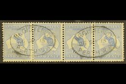 1913-14 6d Ultramarine Kangaroo, SG 9, A Used Strip Of Four With Oval "REGISTERED / PERTH" Cancels Of 06 SP 13, The Left - Andere & Zonder Classificatie