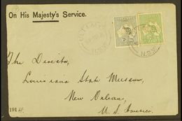 OFFICIALS ON COVER 1914 "OHMS" Cover To USA, Franked With ½d & 2d Roos Punctured "OS / NSW," Tied By ULTIMO 8.9.14 Postm - Autres & Non Classés