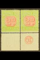 POSTAGE DUES 1913 2d Scarlet And Pale Yellow Green, SG D81,  Bottom Margin Pair R/h Stamp Showing JBC Monogram, Few Wrin - Other & Unclassified