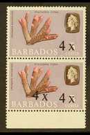 1970 4c On 5c Coral, Lower Marginal Vertical Pair, The Lower Stamp With Surcharge Double, SG 398c, Fine Never Hinged Min - Barbades (...-1966)