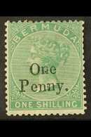 1875 1d On 1s Green, SG 17, Very Fresh Mint With Large Part Gum. For More Images, Please Visit Http://www.sandafayre.com - Bermuda