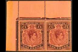 1943 £1 Deep Reddish Purple And Black With "ER" JOINED Variety In Upper Left Corner PAIR WITH NORMAL, SG 121b+121ba, Nev - Bermudas