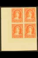 1860 10c Vermilion Plate Proof On India, Uni 9Pi, Superb Marginal Block Of 4 Mounted On Card. Lovely Item. For More Imag - Andere & Zonder Classificatie