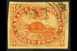 1852-57 3d Deep Red Beaver, SG 6, Used With 4 Large Margins & Light Numeral Cancellation. A Large, Attractive Stamp. Ex  - Other & Unclassified