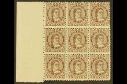 1893-1900 1d Brown Queen, SG 5, A Superb Left Marginal Block Of Nine, Fine Mint With Eight Being Never Hinged, Very Mino - Cook