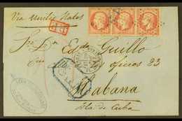 1867 (29 Nov) Entire Addressed To Cuba, Endorsed 'Via United States', Bearing 1862 80c Rose Napoleon SG 98 Horizontal ST - Andere & Zonder Classificatie