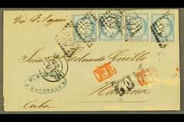 1873 (18 March) Entire Addressed To Cuba, Bearing 1871-76 25c Blue Ceres SG 198 (x4 Examples) Tied By "532" Numeral Dott - Altri & Non Classificati