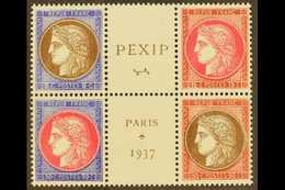 1937 PEXIP Exhibition Central Se-tenant BLOCK Of 4 With Labels From The Mini-sheet, Yvert 248/51, Fine Never Hinged  Min - Other & Unclassified