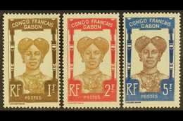 GABON 1910 1f Bistre & Brown, 2f Brown & Carmine And 5f Chocolate & Blue Bantu Woman 'Congo Francais Gabon' Top Values ( - Other & Unclassified