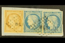 MARTINIQUE 1871 General Colonies 10c Bistre And 20c Blue (2), YV 11, 12, Tied To Small Piece By Dotted Lozenge "MQE" Can - Other & Unclassified