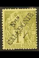 NEW CALEDONIA 1892 1fr Olive-green, Perf.14x13½, Ovptd, Yvert 34, SG 30, Fine Mint, Schlesinger Handstamp On Reverse. Fo - Other & Unclassified