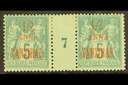 ZANZIBAR 1896-1900 ½a On 5c Green Type II (1897) MILLESIME (Number 7) PAIR, Yvert 17, Very Fine Mint For More Images, Pl - Sonstige & Ohne Zuordnung