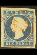 1869 6d Blue No Wmk, SG 3a, Very Fine Used With 4 Large Margins & Red Cds Cancellation. Brandon Certificate. For More Im - Gambia (...-1964)