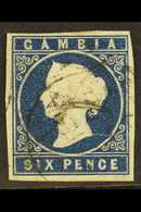 1869-72 6d Deep Blue, No Watermark, Imperf, SG 3, Used, Four Margins. For More Images, Please Visit Http://www.sandafayr - Gambie (...-1964)