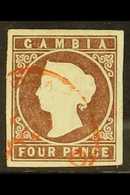 1874 4d Brown Wmk Crown CC, SG 5, Very Fine Used With 4 Margins & Crisp Red Cds Cancellation. RPSL Certificate. For More - Gambia (...-1964)