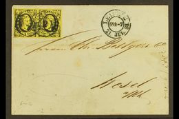 SAXONY 1853 (21st July) Folded Cover To Wesel From Leipzig Bearing Frederick 3Ng Pair (Mi 6) Bearing Berlin, Deutz & Lei - Sonstige & Ohne Zuordnung