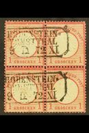 1872 1g Rose-carmine Small Shield (Michel 4, SG 5), Fine Used BLOCK Of 4 Cancelled By Two Boxed "Hohenstein - Ernstthal" - Otros & Sin Clasificación