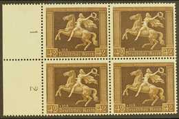1938 42pf Brown Brown Ribbon (Michel 671y, SG 659), Superb Mint (three Stamps Are Never Hinged) Left Marginal BLOCK Of 4 - Sonstige & Ohne Zuordnung