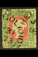 1867-8 6sch Green & Rose, Rouletted, SG 4, Used, Small Thin, Cat.£275. For More Images, Please Visit Http://www.sandafay - Heligoland (1867-1890)