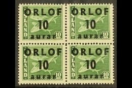 REVENUE STAMPS 1943 Vacation Savings Stamps - "ORLOF" Overprint 10aur On 10aur Green Codfish - A Never Hinged Mint BLOCK - Sonstige & Ohne Zuordnung