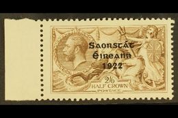 1922 2s 6d Pale Brown, 3 Line Thom Ovpt, Variety "Corner Re-entry", Hib. T59ca (SG 64 Var), Very Fine Mint Marginal. For - Andere & Zonder Classificatie